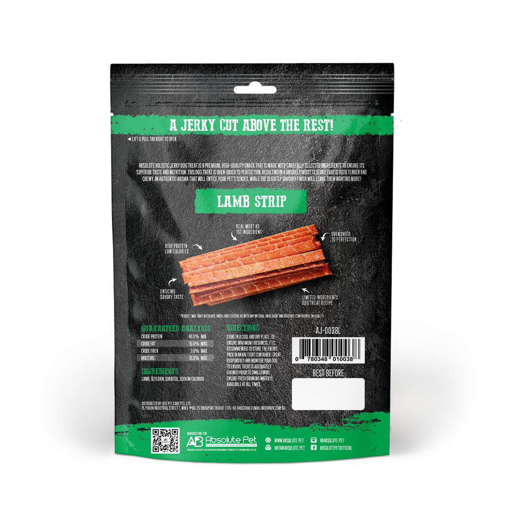 Absolute Holistic Grain Free Treats for Dog - Lamb Jerky Loin Strip (100g).