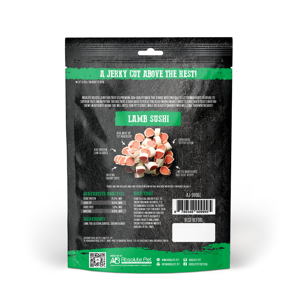 Absolute Holistic Grain Free Treats for Dog - Lamb Jerky Sushi (100g).