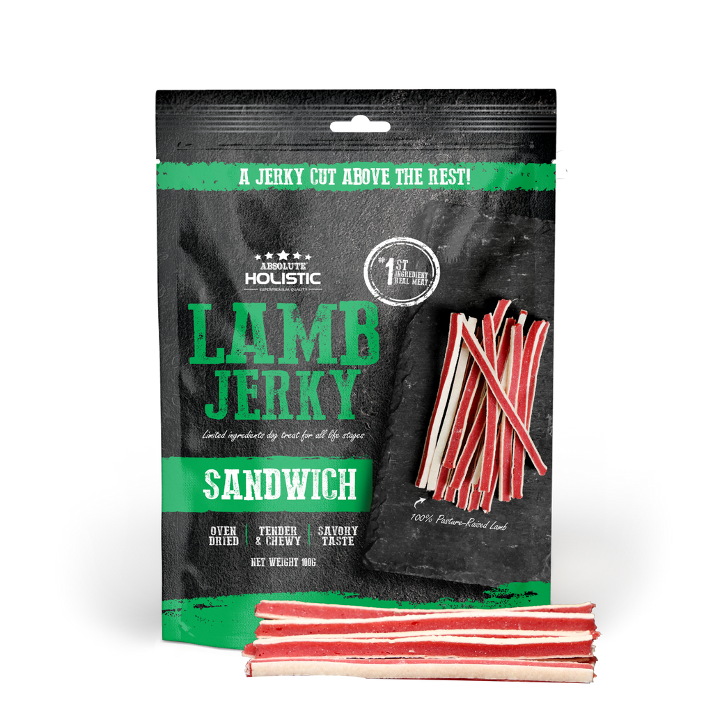 Absolute Holistic Grain Free Treats for Dog - Lamb Jerky Sandwich (100g).
