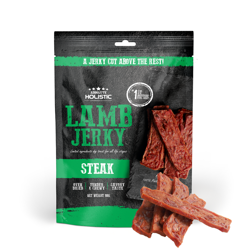 Absolute Holistic Grain Free Treats for Dog - Lamb Jerky Steak (100g).
