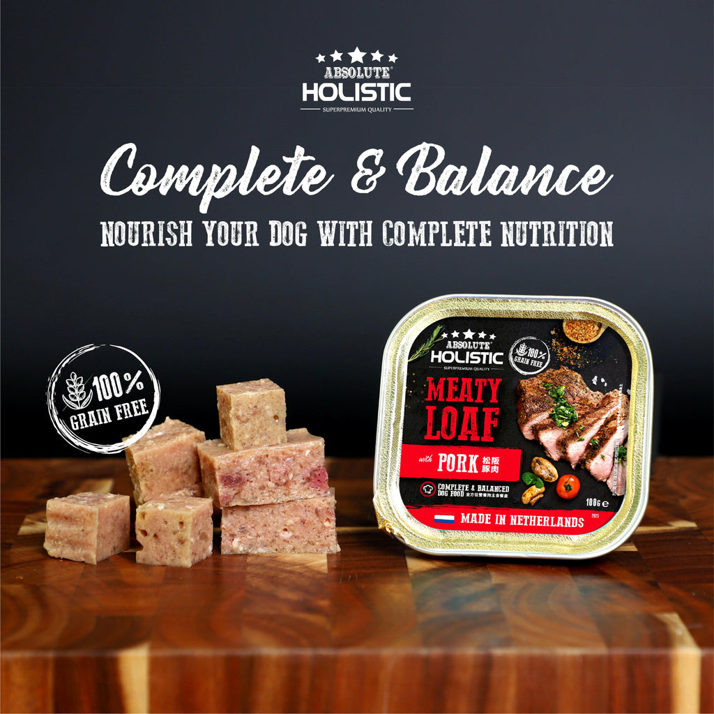 Absolute Holistic Complete & Balanced Meaty Loaf Wet Tray Food for Dog - Pork(100g).