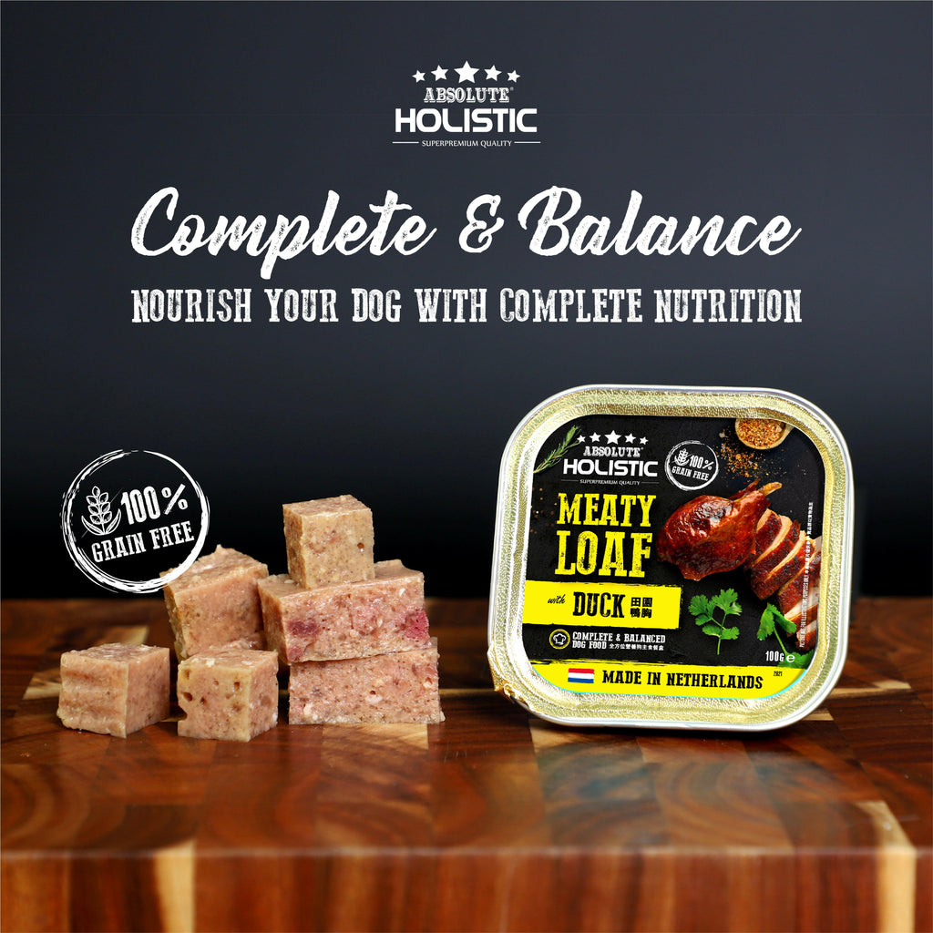 Absolute Holistic Complete & Balanced Meaty Loaf Wet Tray Food for Dog - Duck(100g).