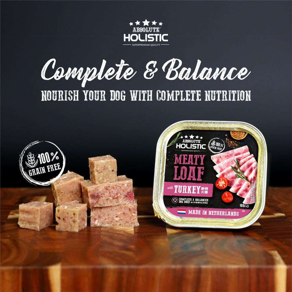Absolute Holistic Complete & Balanced Meaty Loaf Wet Tray Food for Dog - Turkey(100g).