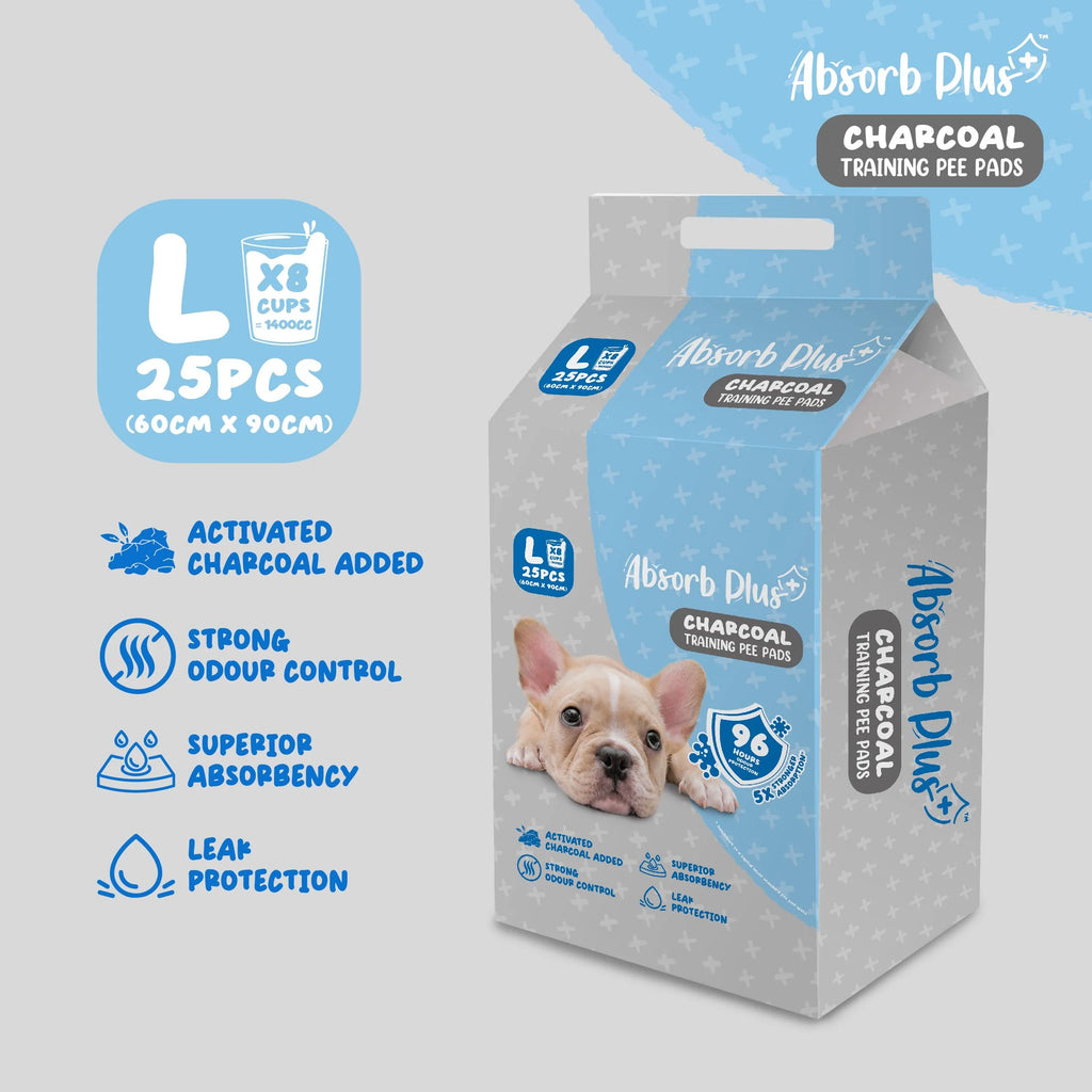 [CTN OF 8] Absorb Plus Charcoal Pee Pad Pet Sheets - L (8x25pcs) | 60cm x 90cm.