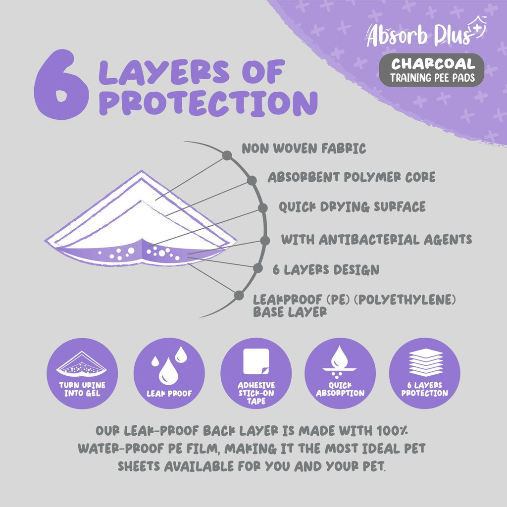 [CTN OF 8] Absorb Plus Charcoal Pee Pad Pet Sheets - S (8x100pcs) | 35cm x 45cm.