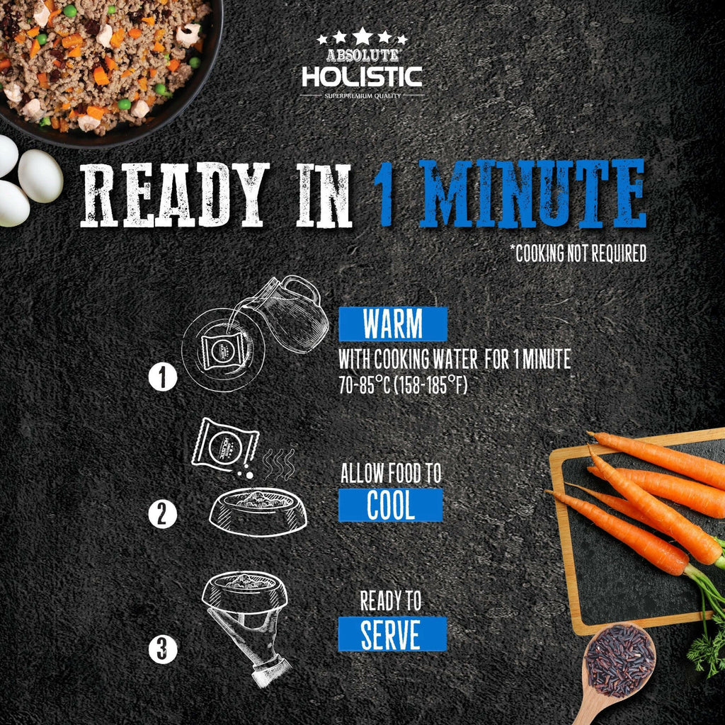 (Trial Pack) Absolute Holistic Home Cooked Style Recipe Gently Cooked Dog Food (125g x 3) - Beef, Peas & Salmon.