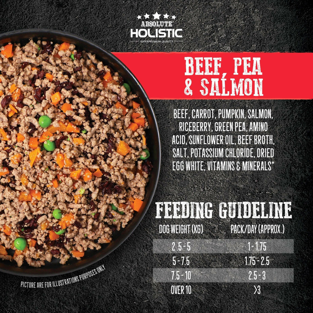 (Trial Pack) Absolute Holistic Home Cooked Style Recipe Gently Cooked Dog Food (125g x 3) - Beef, Peas & Salmon.