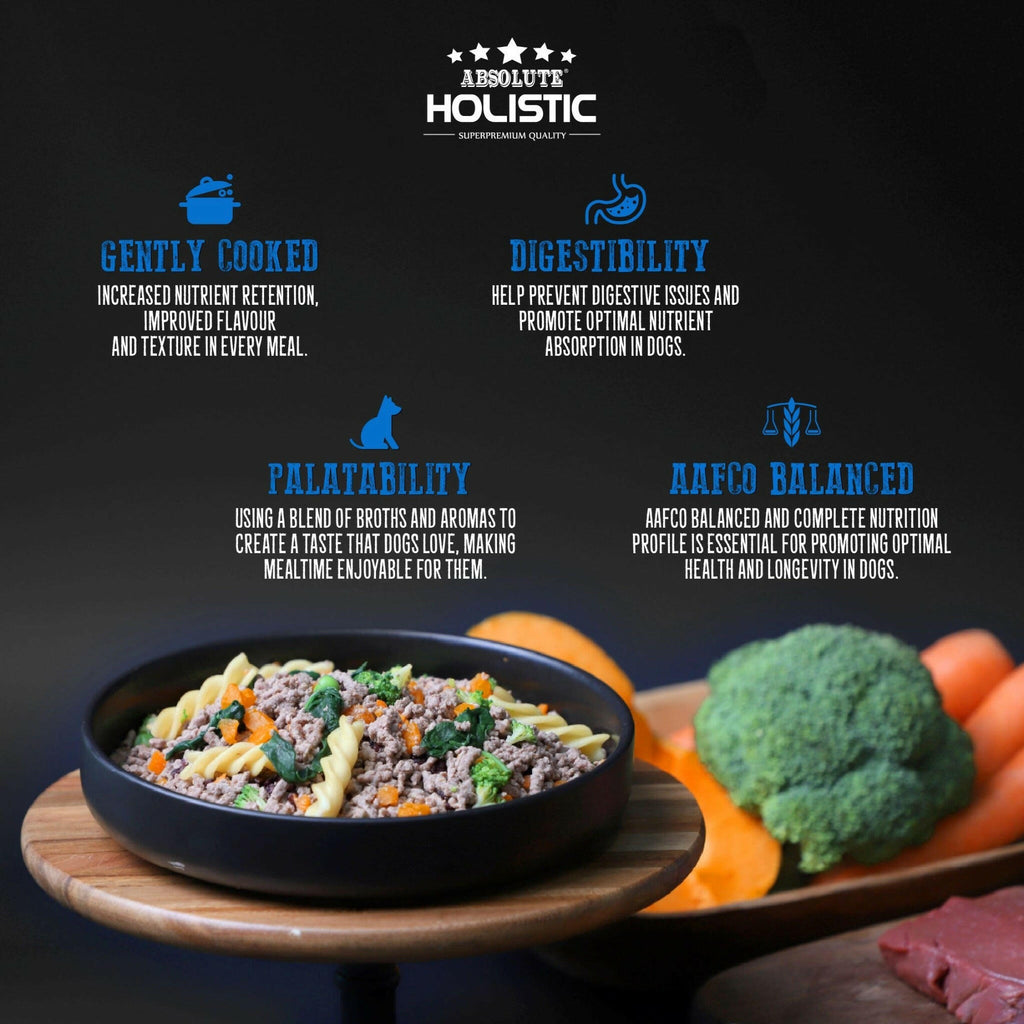 Absolute Holistic Home Cooked Style Recipe Gently Cooked Dog Food (2kg) - Salmon, Peas & Pumpkin.