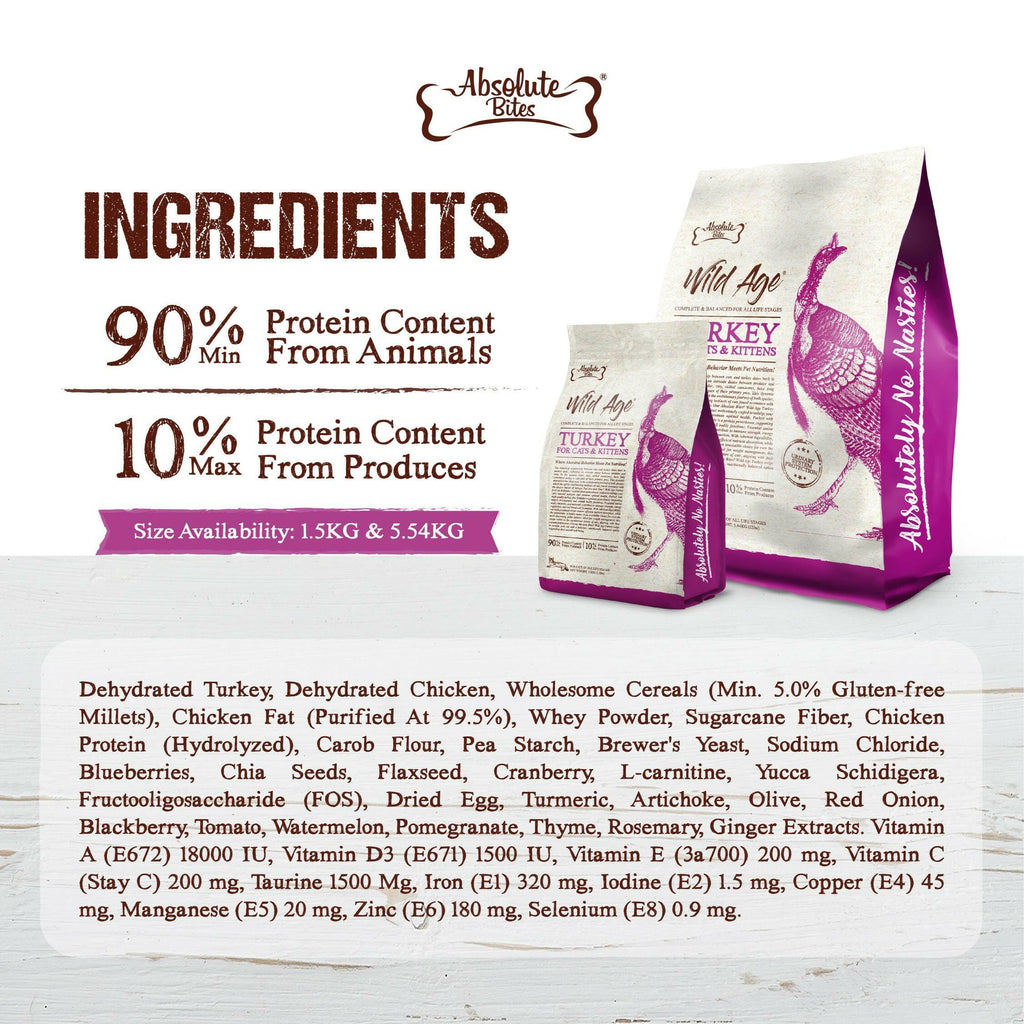Absolute Bites Wild Age Dry Cat Food - Turkey (Sample).