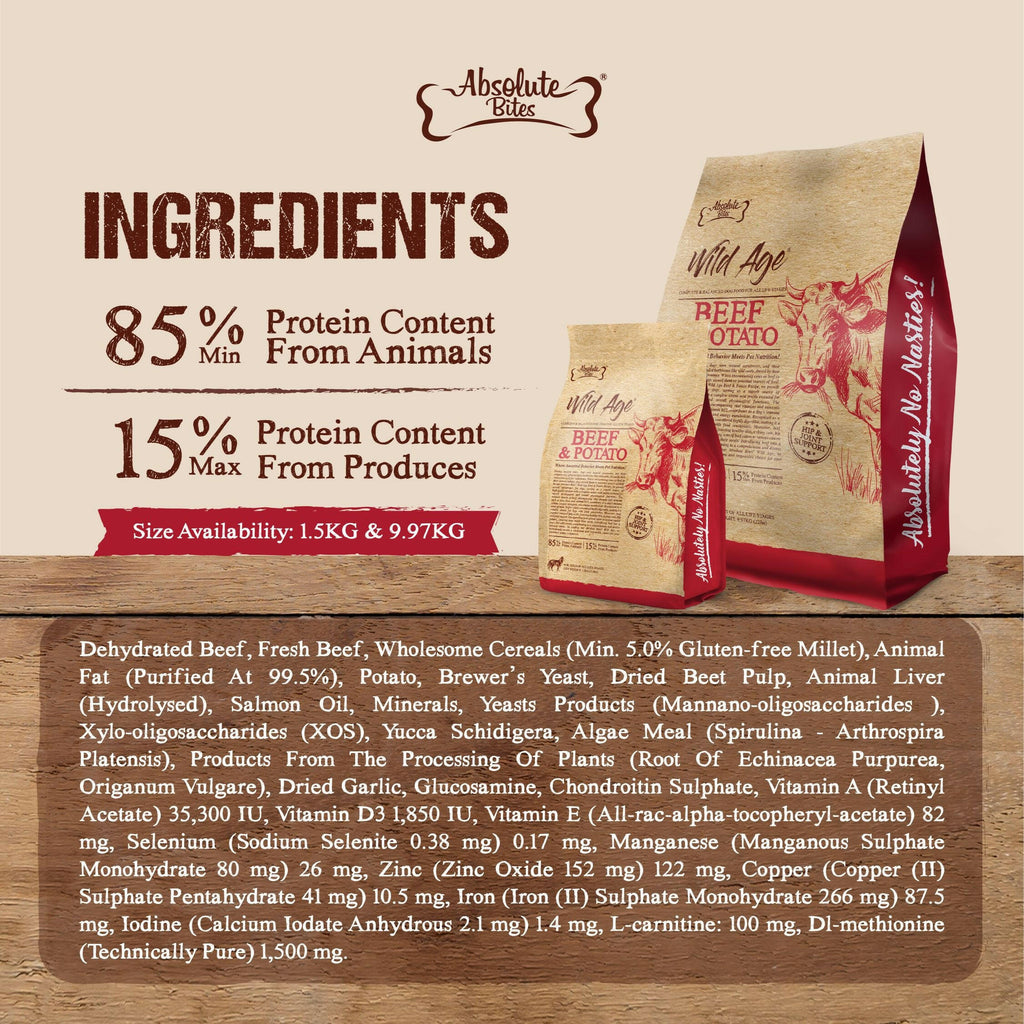 Absolute Bites Wild Age Dry Dog Food - Beef & Potato (3.3lbs).
