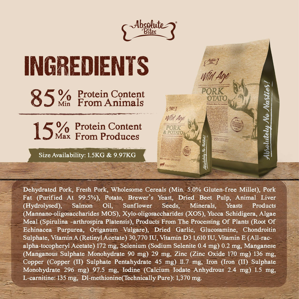 Absolute Bites Wild Age Dry Dog Food - Pork & Potato (3.3lbs).