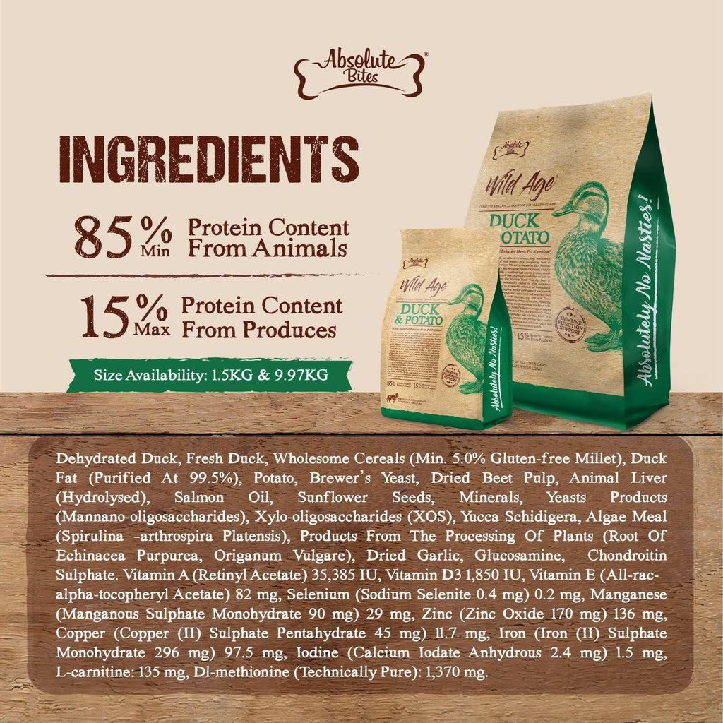 Absolute Bites Wild Age Dry Dog Food - Duck & Potato (3.3lbs).