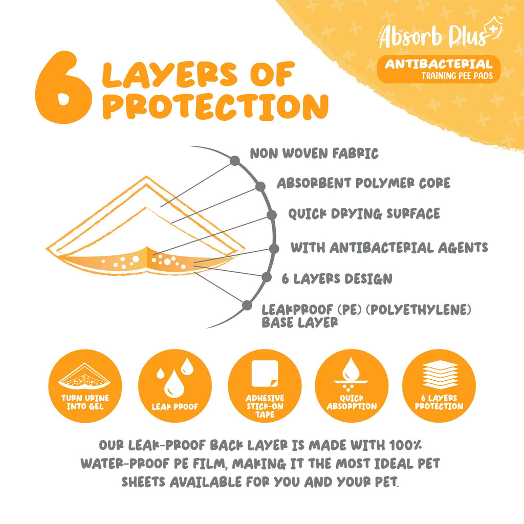 [CTN OF 8] Absorb Plus Antibacterial Pee Pad Pet Sheets - L (8x25pcs) | 60cm x 90cm.