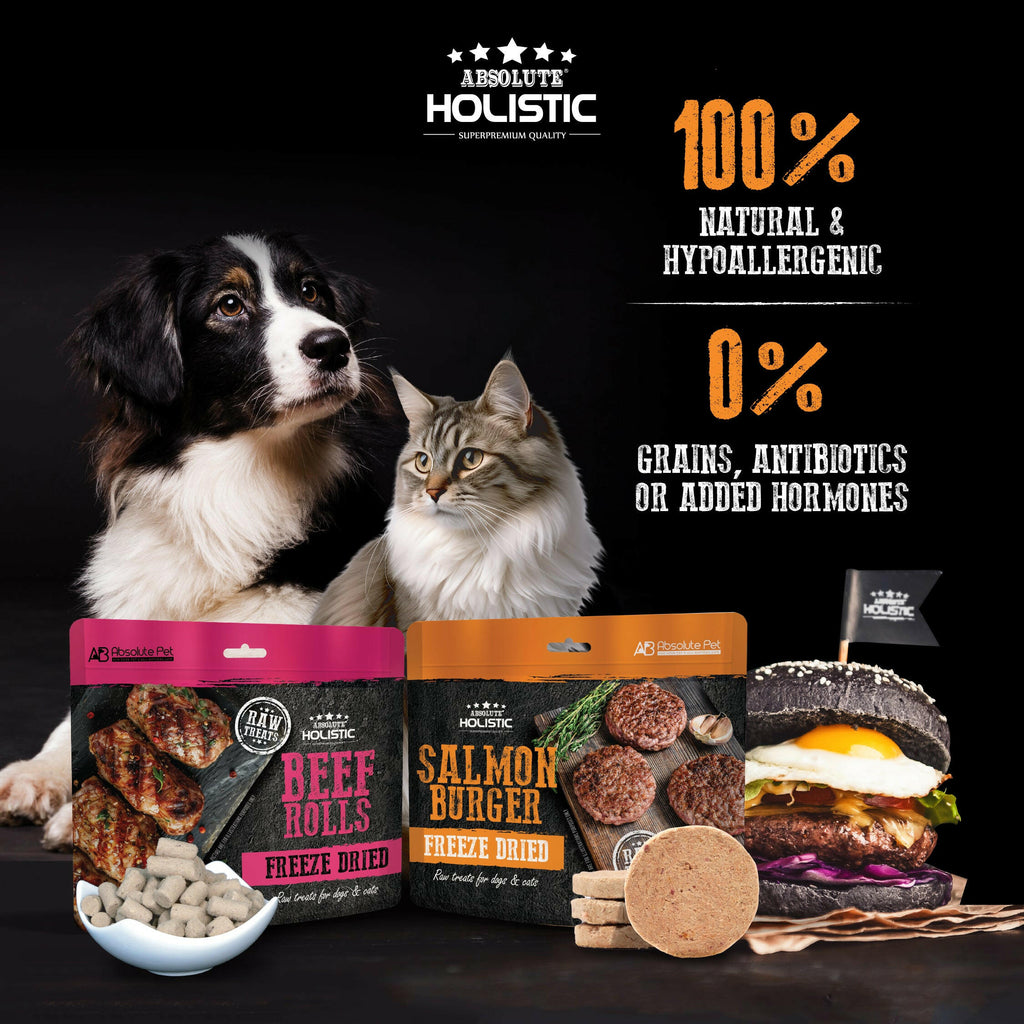Absolute Holistic Freeze Dried Raw Treats for Cats & Dogs - Salmon Rolls (60g).
