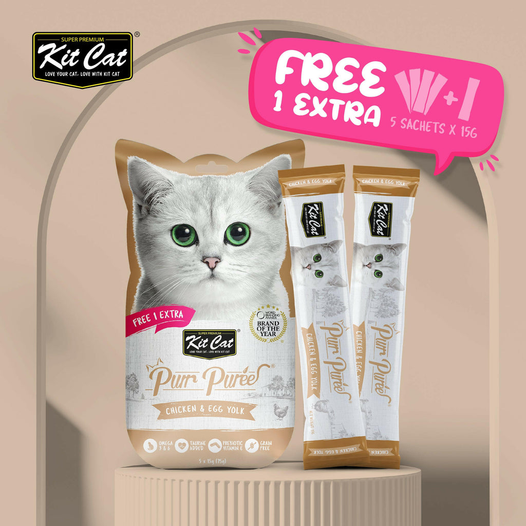 Kit Cat Purr Puree Liquid Treats for Cat - Chicken & Egg York (15g) | 5 Sticks.