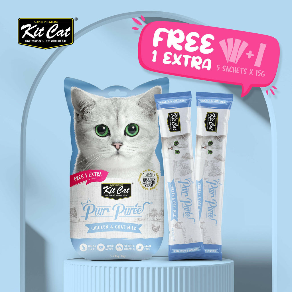 Kit Cat Purr Puree Liquid Treats for Cat - Chicken & Goat Milk (15g) | 5 Sticks.