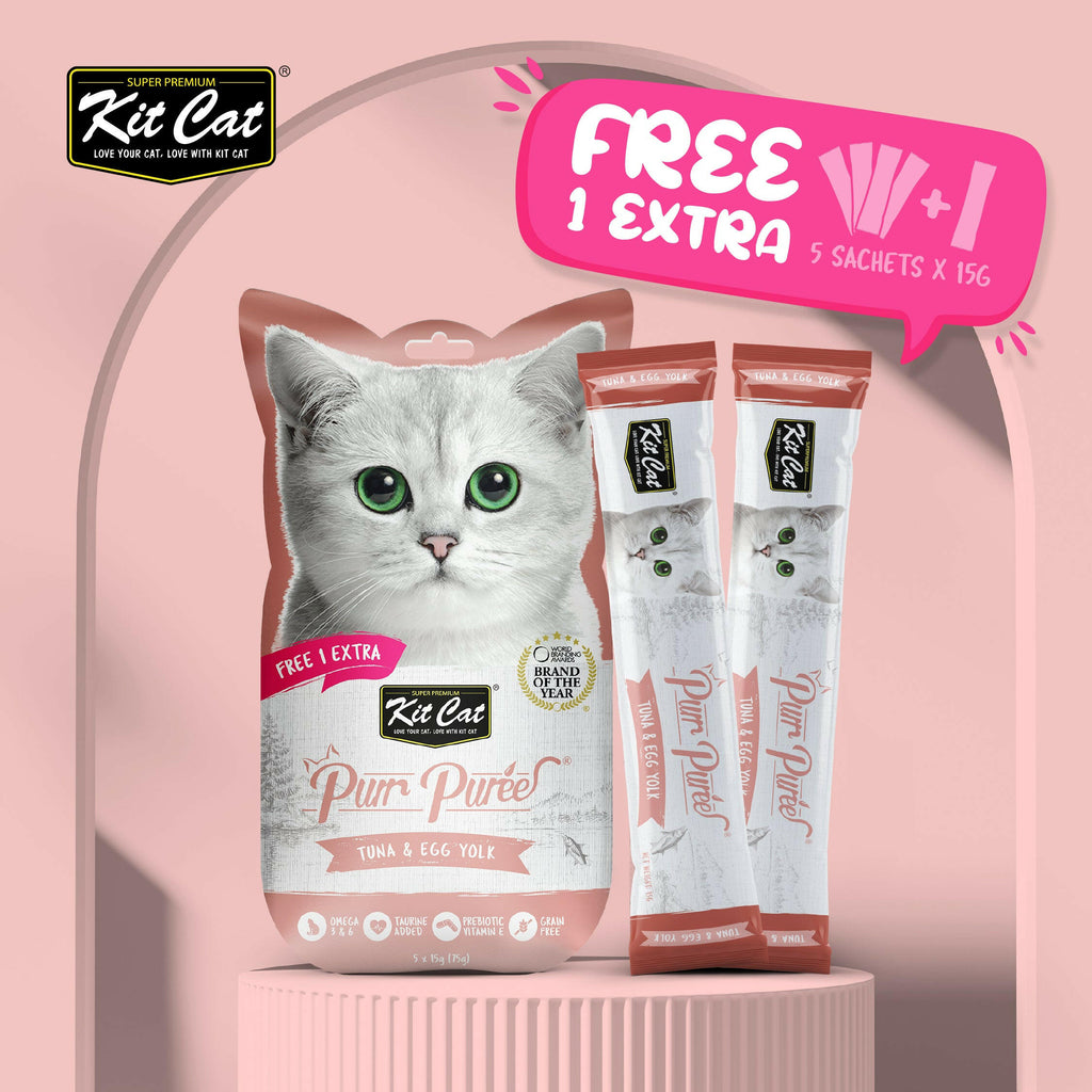 Kit Cat Purr Puree Liquid Treats for Cat - Tuna & Egg Yolk (15g) | 5 Sticks.