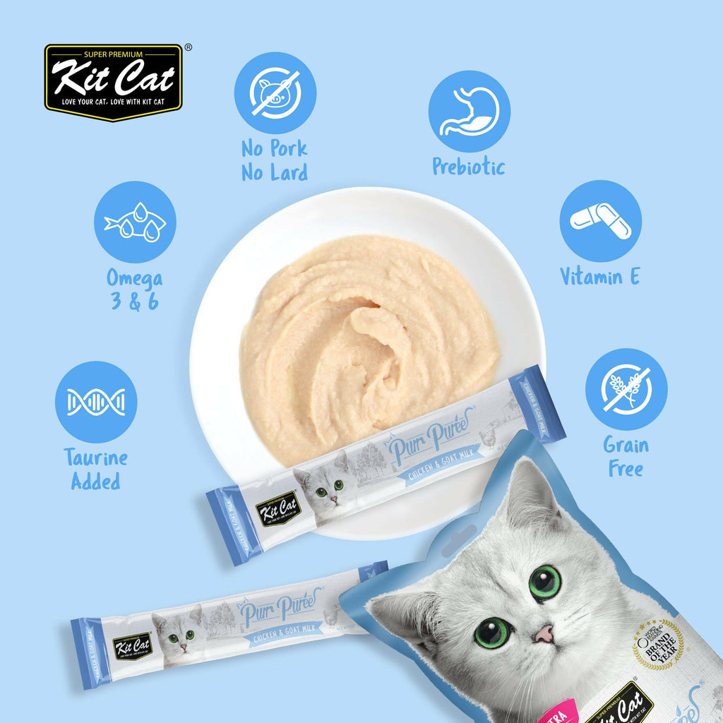 Kit Cat Purr Puree Liquid Treats for Cat - Chicken & Goat Milk (15g) | 5 Sticks.
