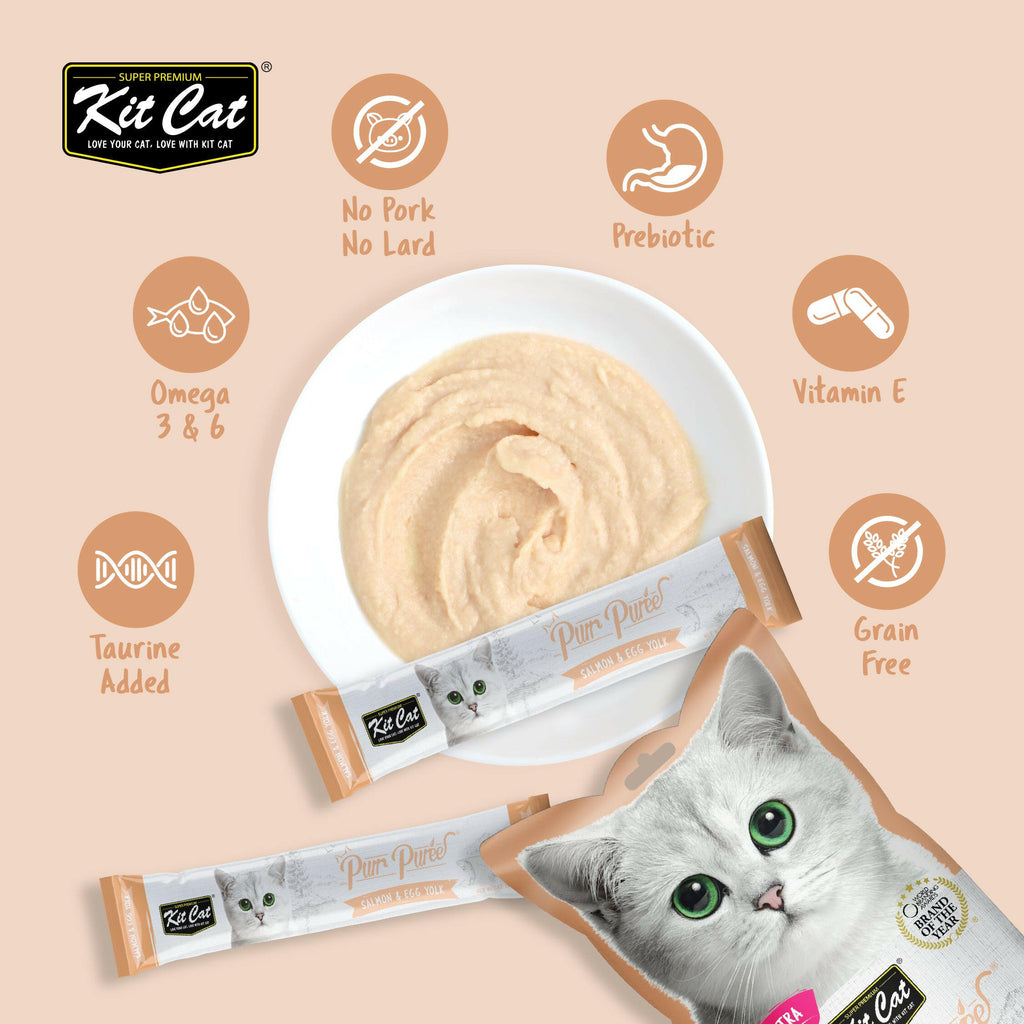 Kit Cat Purr Puree Liquid Treats for Cat - Salmon & Egg York (15g) | 5 Sticks.