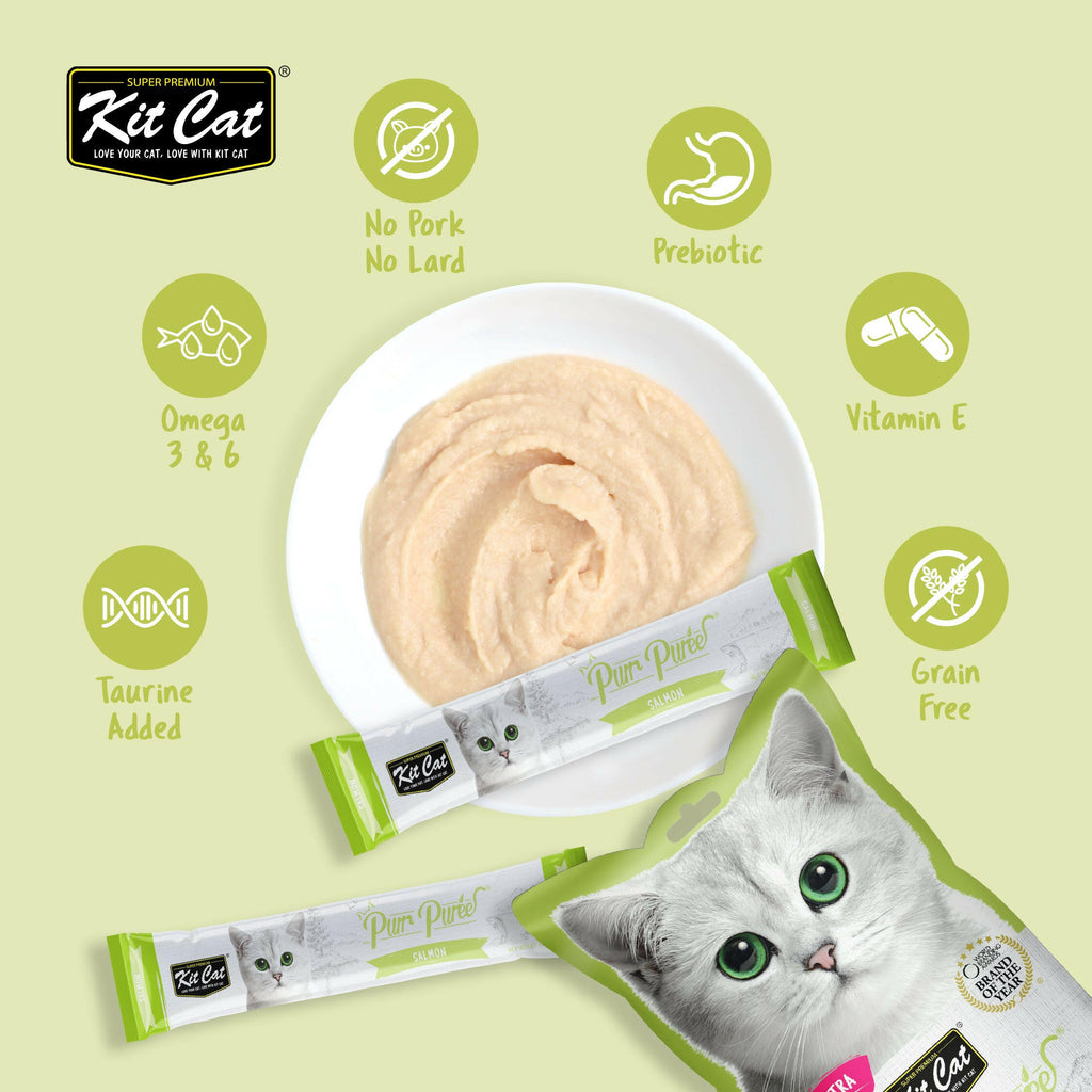 Kit Cat Purr Puree Liquid Treats for Cat - Salmon (15g) | 5 Sticks.