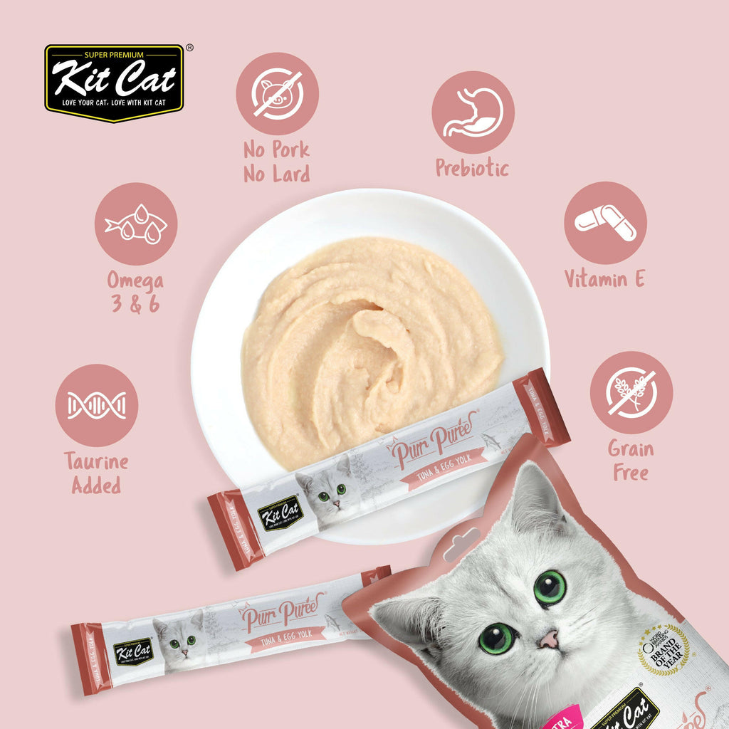 Kit Cat Purr Puree Liquid Treats for Cat - Tuna & Egg Yolk (15g) | 5 Sticks.