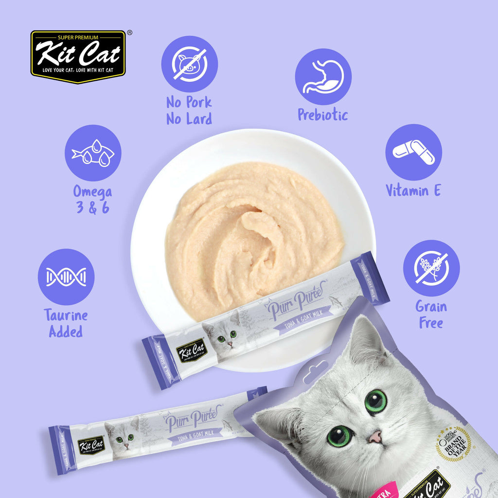 Kit Cat Purr Puree Liquid Treats for Cat - Tuna & Goat Milk (15g) | 5 Sticks.