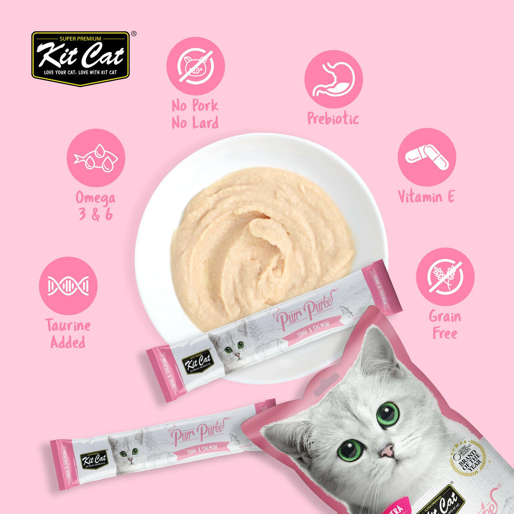 Kit Cat Purr Puree Liquid Treats for Cats - Tuna & Salmon (15g) | 5 Sticks.
