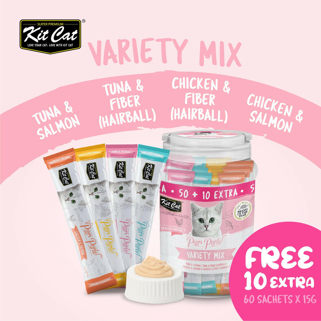 Kit Cat Purr Puree Liquid Treats for Cats - Variety Mix (15g) | 60 Sticks.