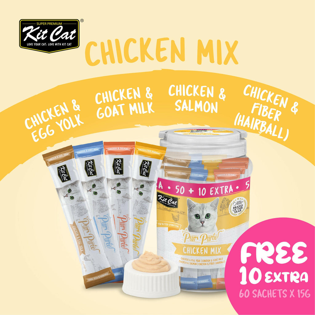 Kit Cat Purr Puree Liquid Treats for Cats - Chicken Mix (15g) | 60 Sticks.