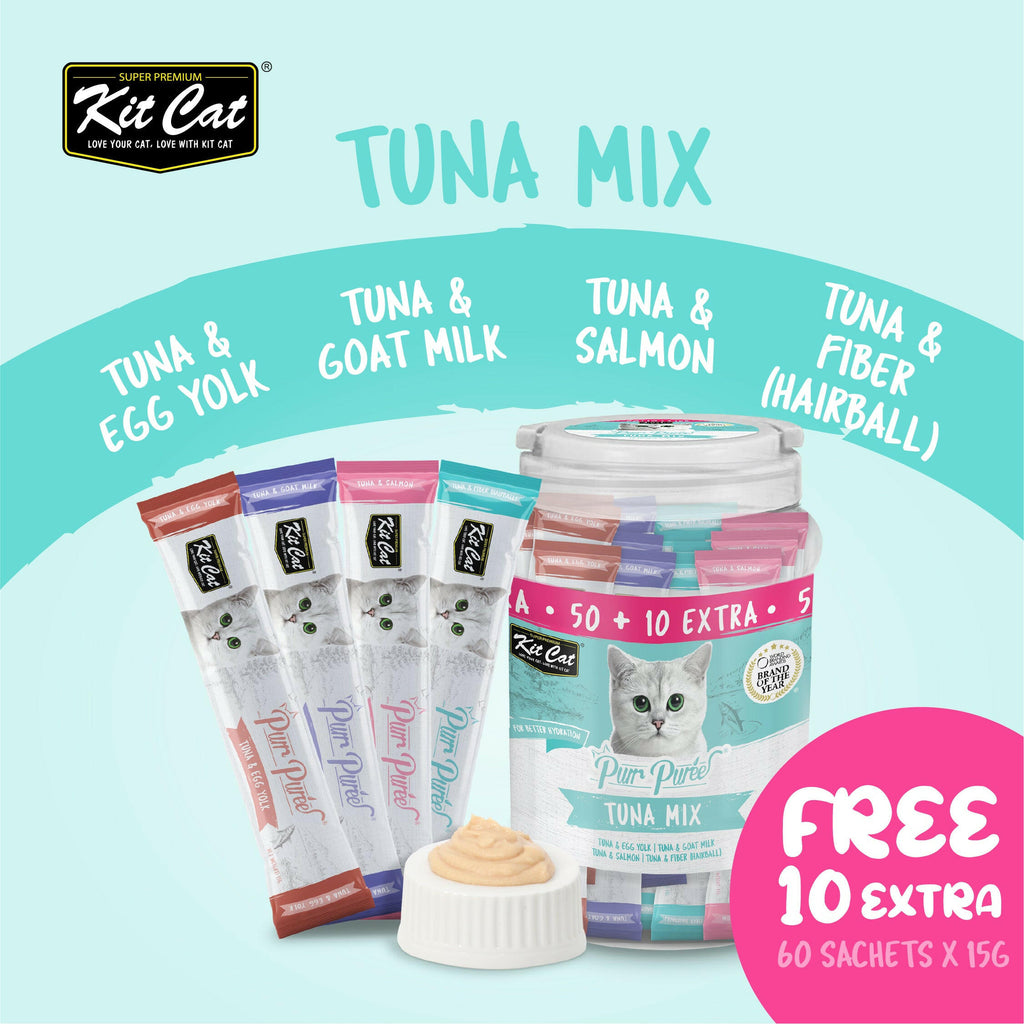 Kit Cat Purr Puree Liquid Treats for Cats - Tuna Mix (15g) | 60 Sticks.