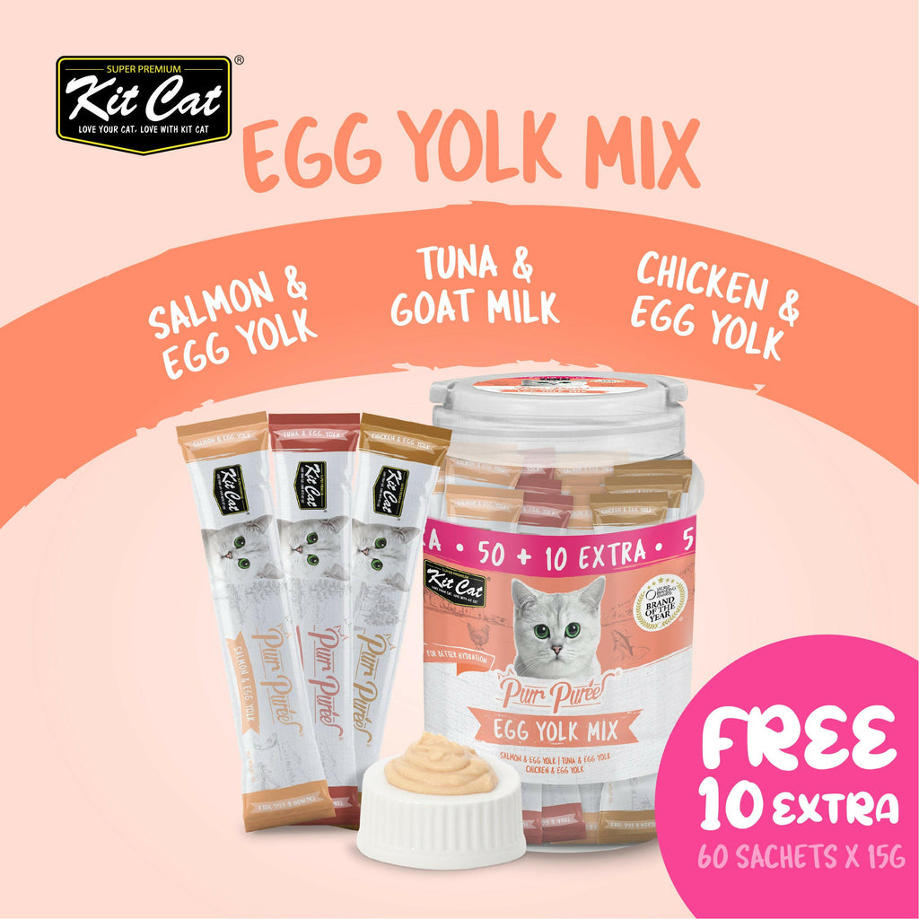 Kit Cat Purr Puree Liquid Treats for Cats - Egg Yolk Mix (15g) | 60 Sticks.