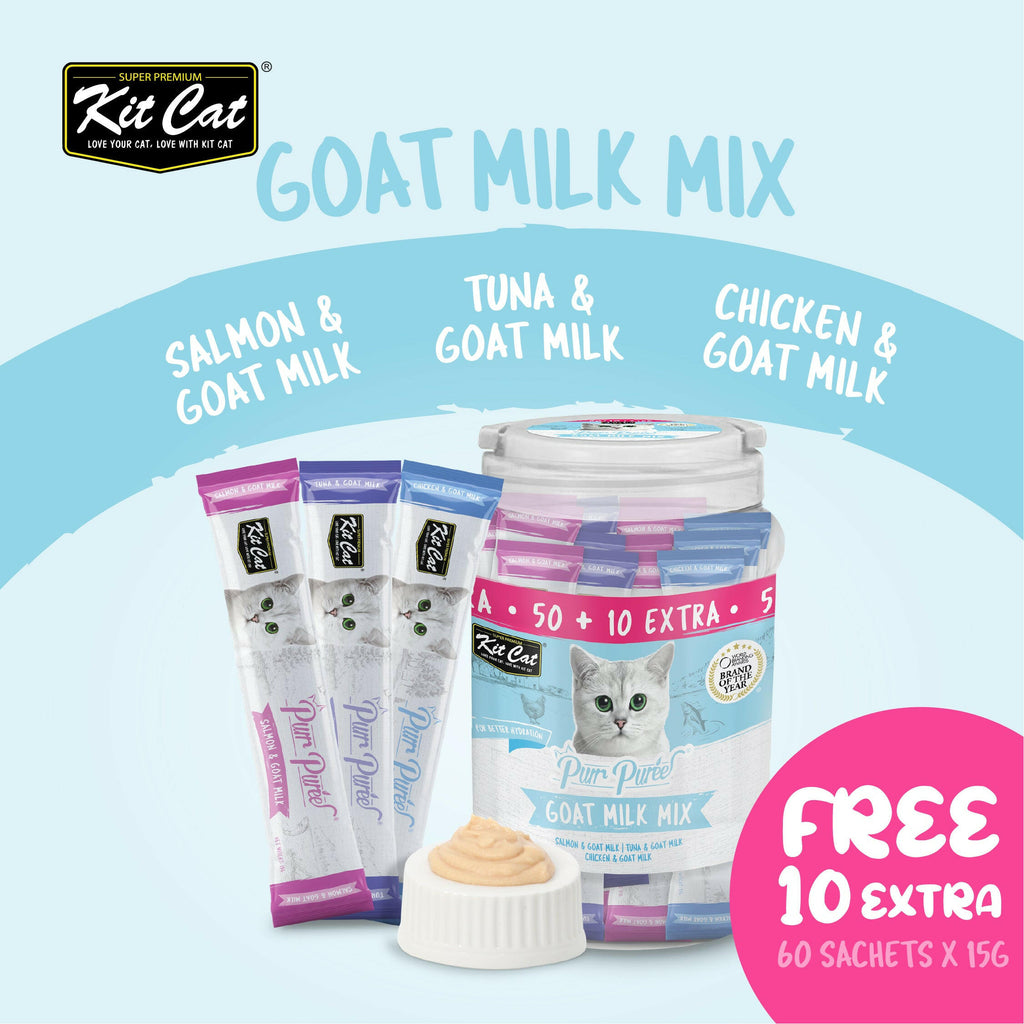 Kit Cat Purr Puree Liquid Treats for Cats - Goat Milk Mix (15g) | 60 Sticks.