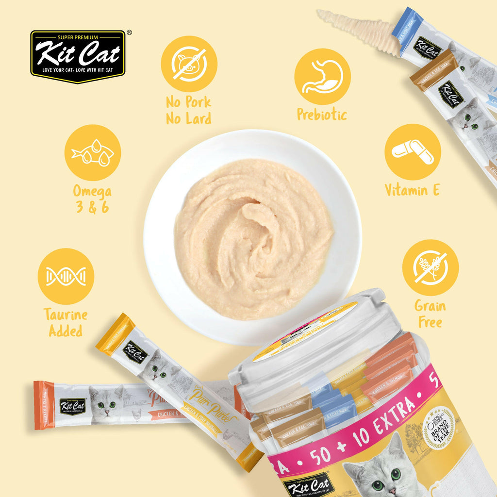 Kit Cat Purr Puree Liquid Treats for Cats - Chicken Mix (15g) | 60 Sticks.