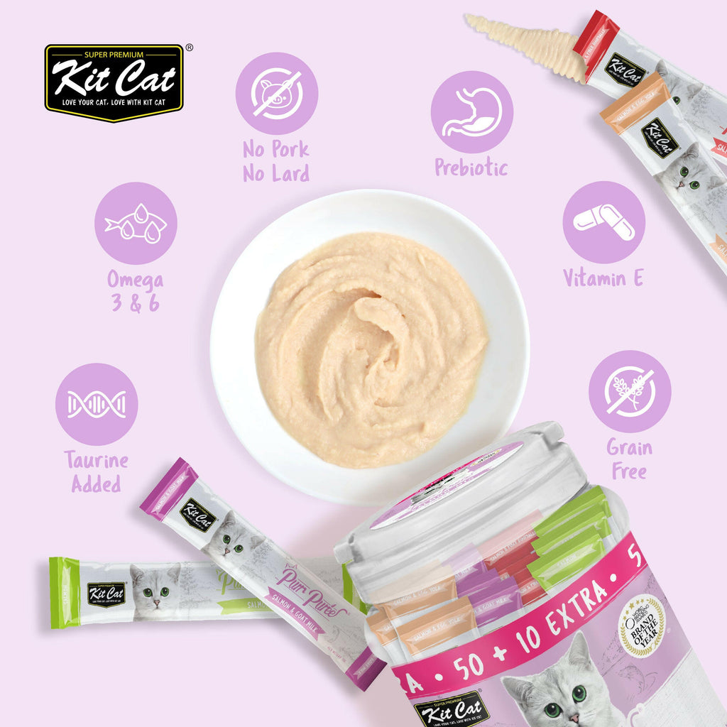 Kit Cat Purr Puree Liquid Treats for Cats - Salmon Mix (15g) | 60 Sticks.