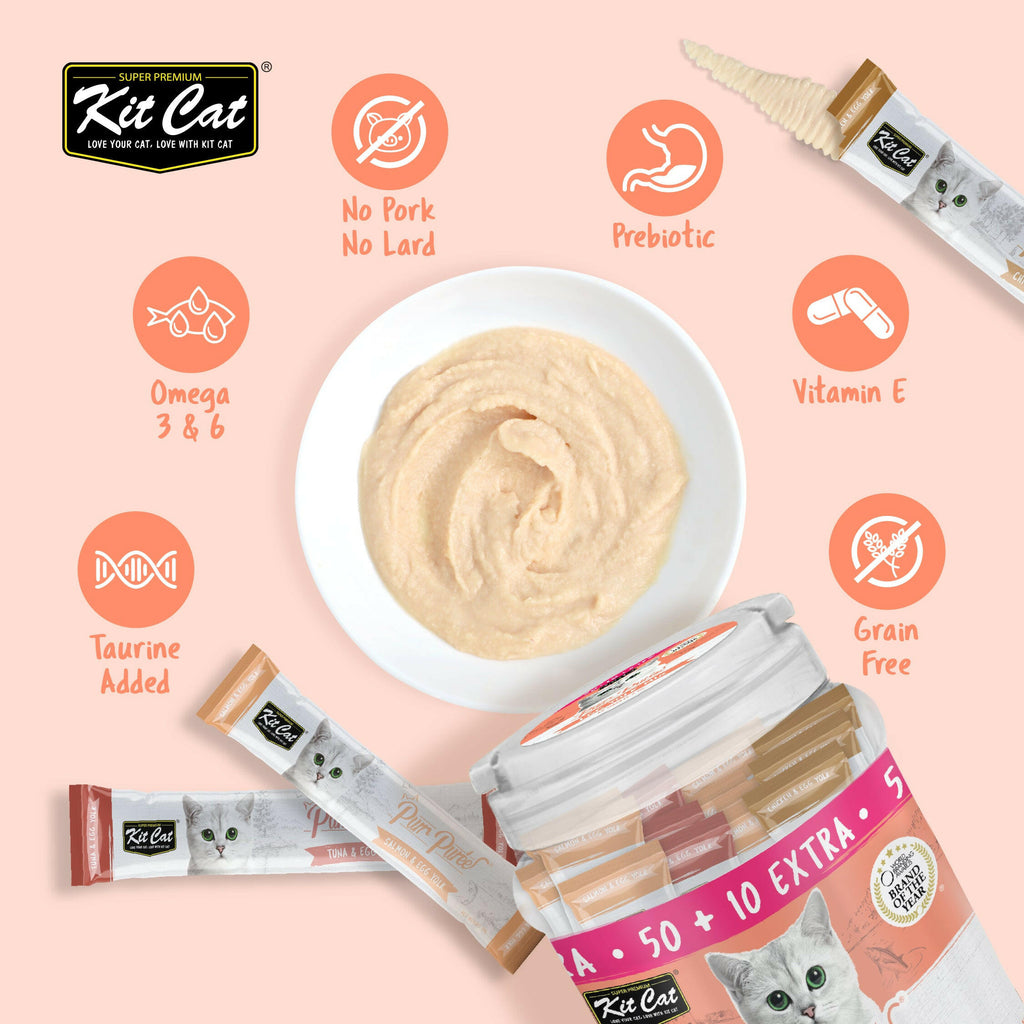 Kit Cat Purr Puree Liquid Treats for Cats - Egg Yolk Mix (15g) | 60 Sticks.