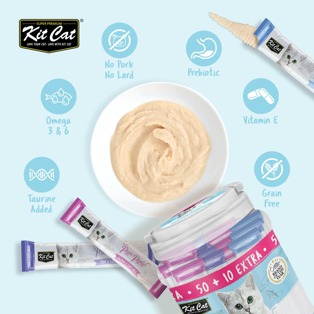 Kit Cat Purr Puree Liquid Treats for Cats - Goat Milk Mix (15g) | 60 Sticks.