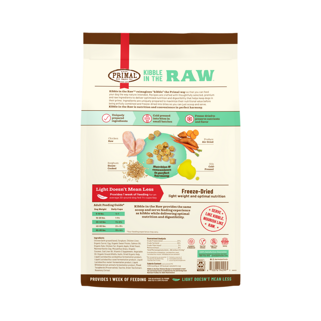 Primal Freeze Dried Kibble In The Raw Food For Dogs -  Chicken (1.5 lbs).