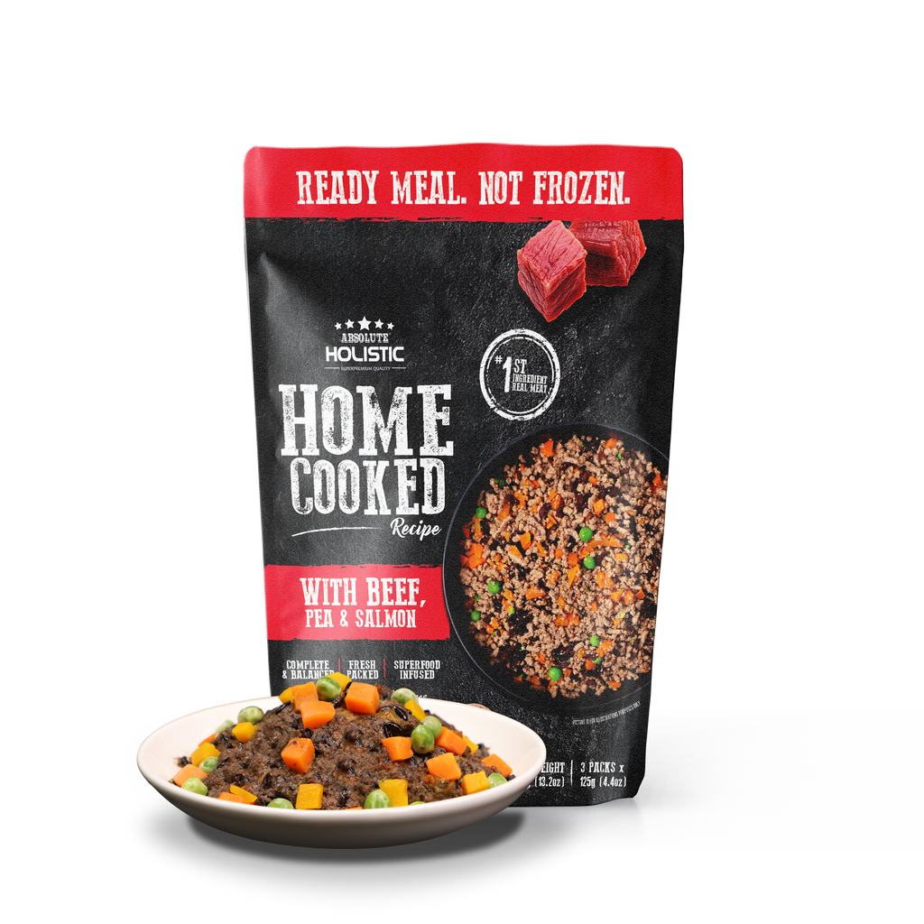 (Trial Pack) Absolute Holistic Home Cooked Style Recipe Gently Cooked Dog Food (125g x 3) - Beef, Peas & Salmon.