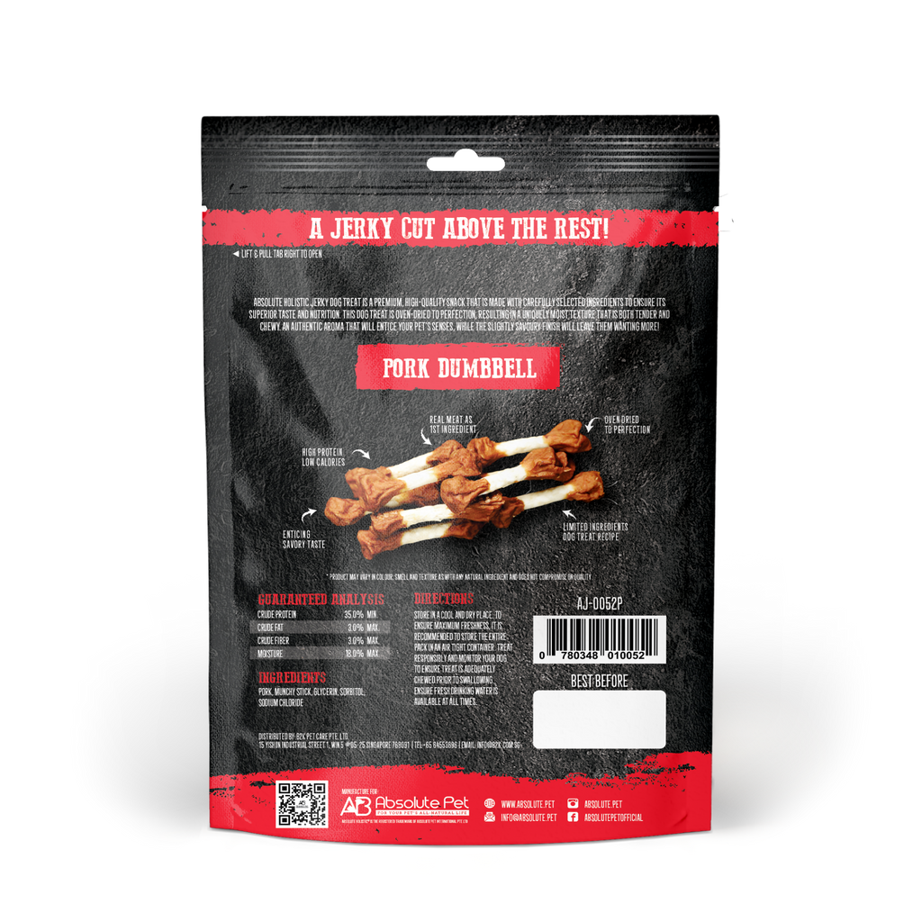 Absolute Holistic Grain Free Treats for Dog - Pork Jerky Dumbbell (100g).