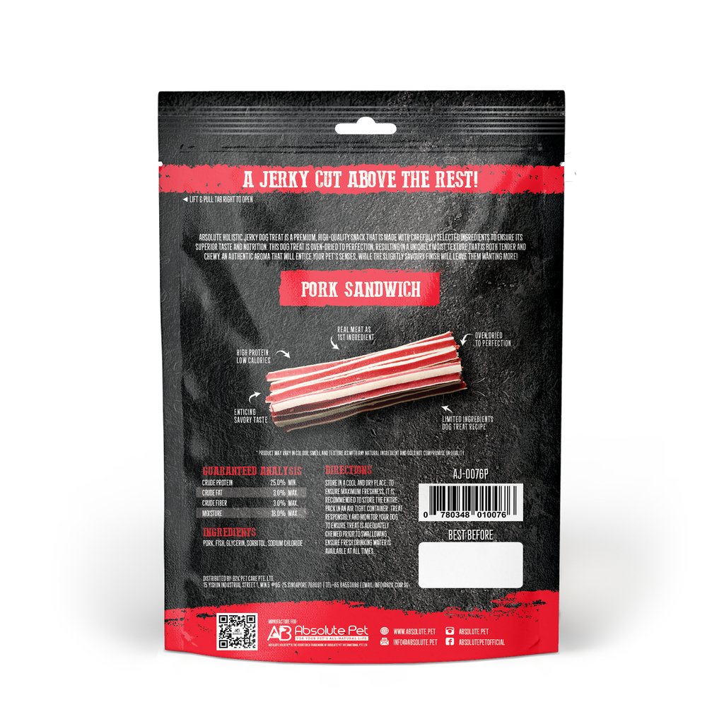Absolute Holistic Grain Free Treats for Dog - Pork Jerky Sandwich (100g).