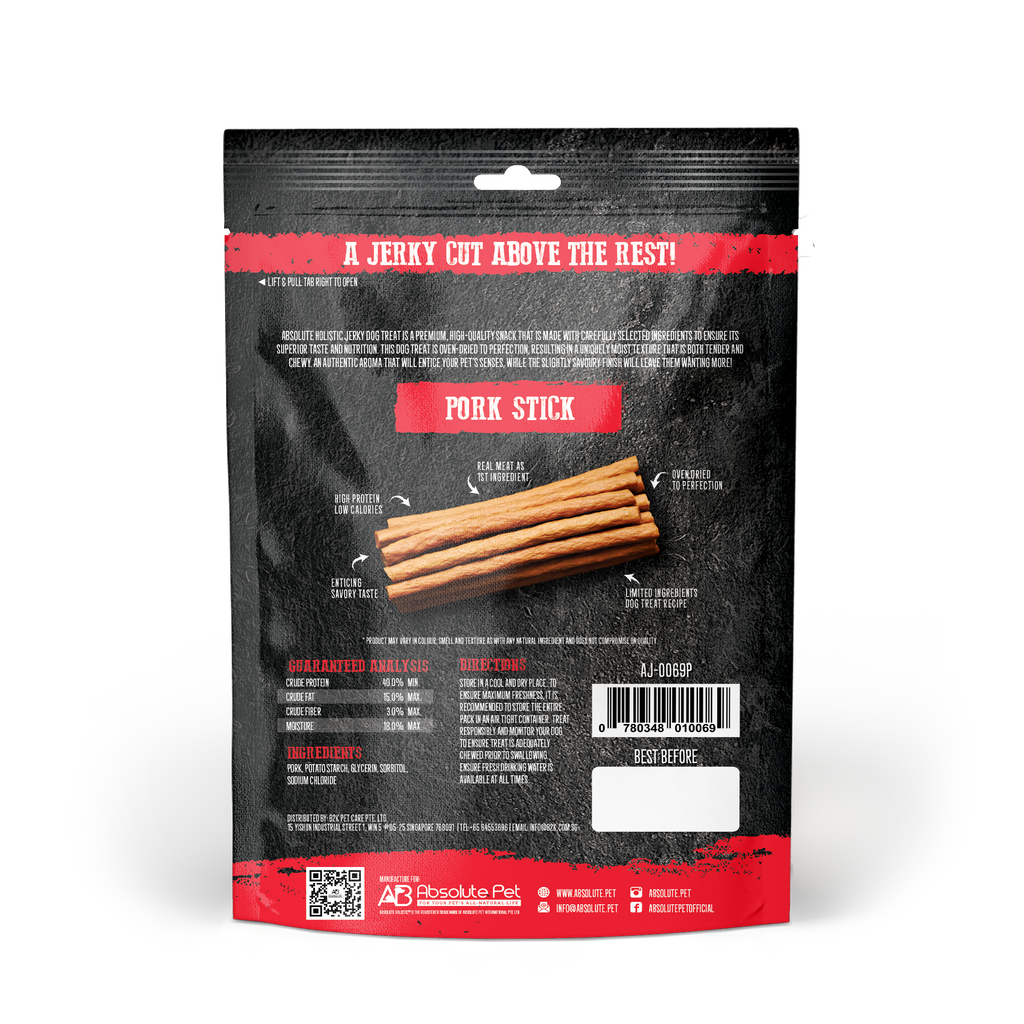 Absolute Holistic Grain Free Treats for Dog - Pork Jerky Loin Stick (100g).