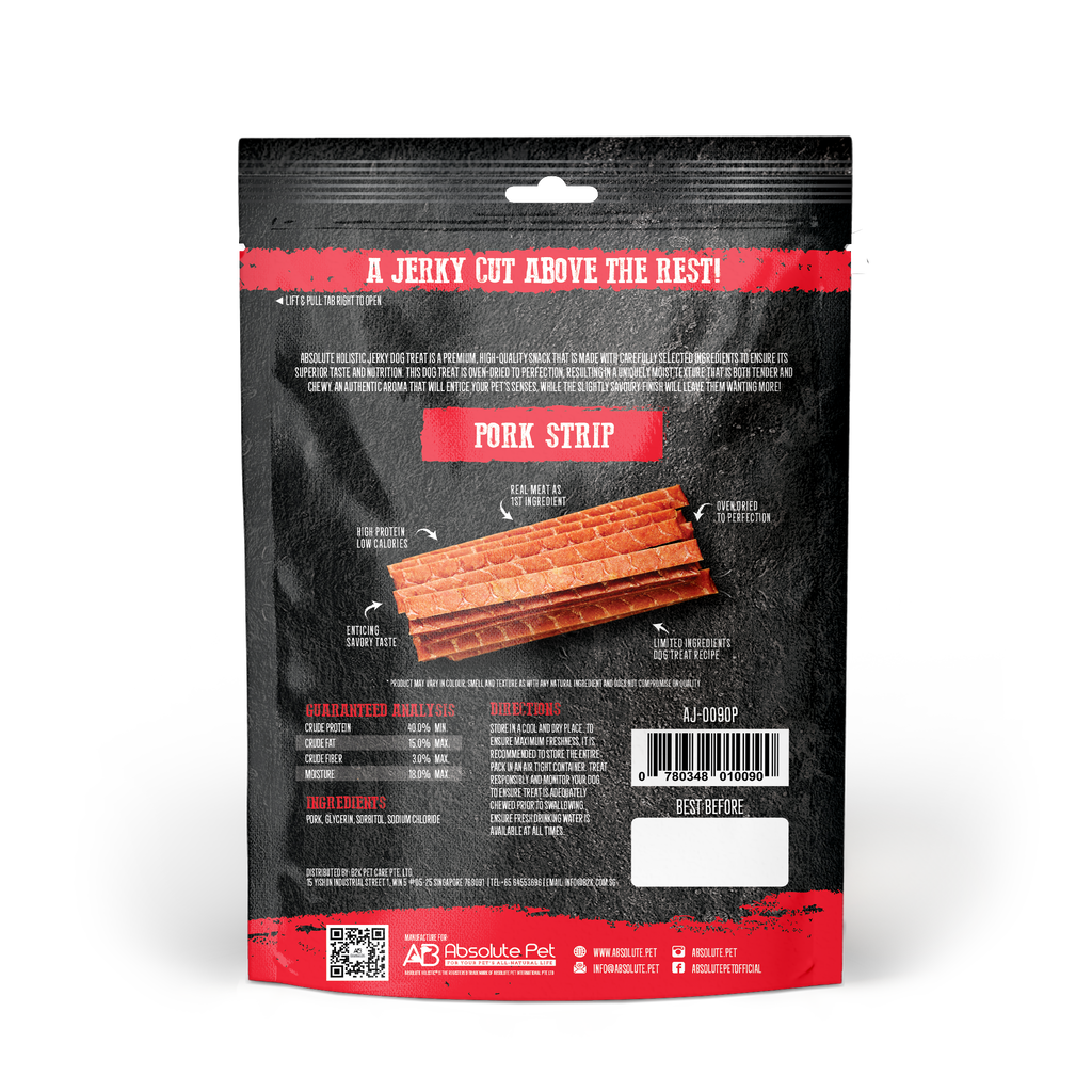 Absolute Holistic Grain Free Treats for Dog - Pork Jerky Loin Strip (100g).
