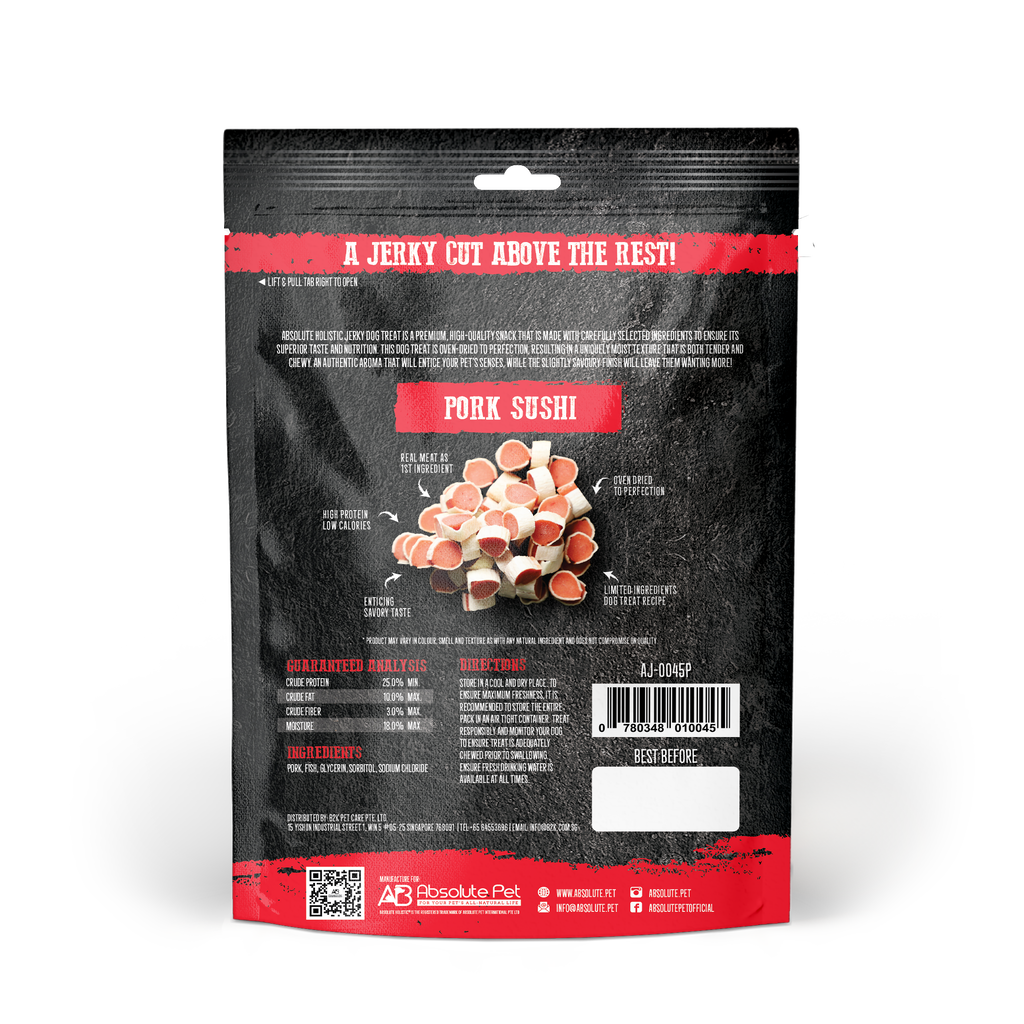 Absolute Holistic Grain Free Treats for Dog - Pork Jerky Sushi (100g).