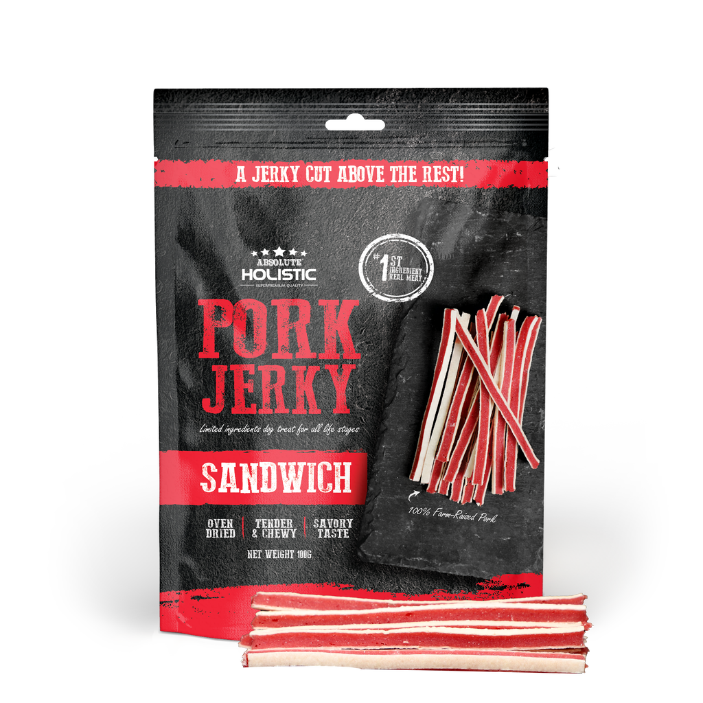 Absolute Holistic Grain Free Treats for Dog - Pork Jerky Sandwich (100g).