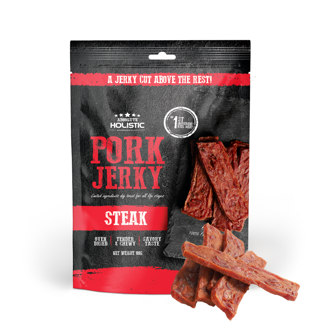 Absolute Holistic Grain Free Treats for Dog - Pork Jerky Steak (100g).