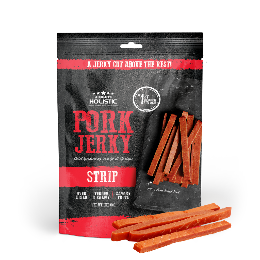 Absolute Holistic Grain Free Treats for Dog - Pork Jerky Loin Strip (100g).