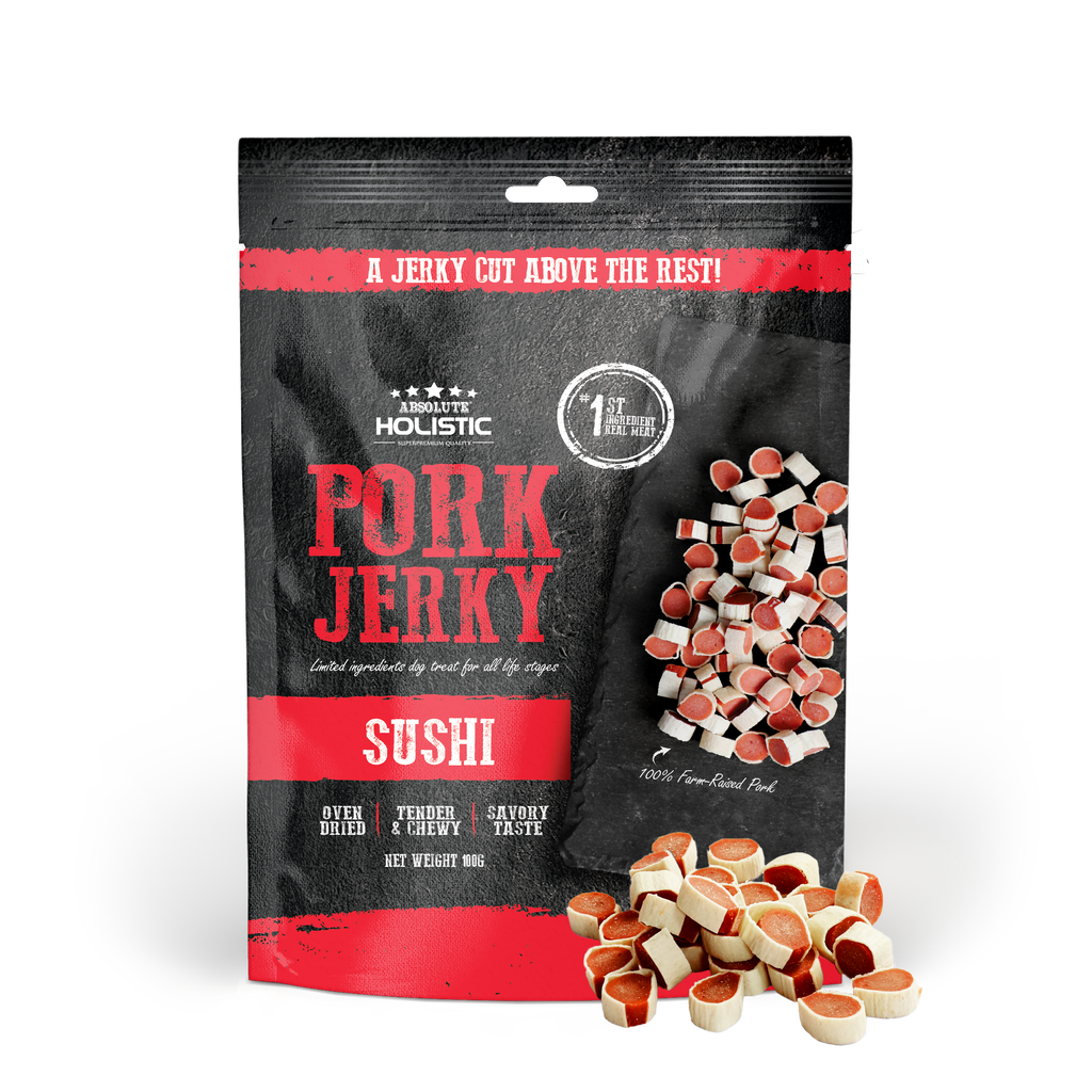 Absolute Holistic Grain Free Treats for Dog - Pork Jerky Sushi (100g).