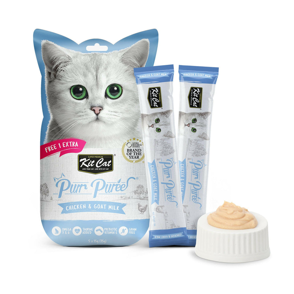 Kit Cat Purr Puree Liquid Treats for Cat - Chicken & Goat Milk (15g) | 5 Sticks.