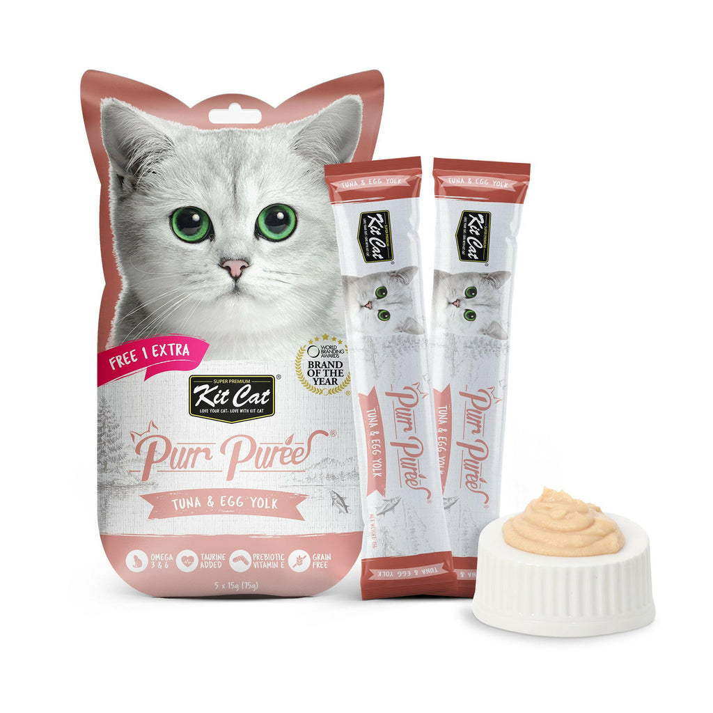 Kit Cat Purr Puree Liquid Treats for Cat - Tuna & Egg Yolk (15g) | 5 Sticks.