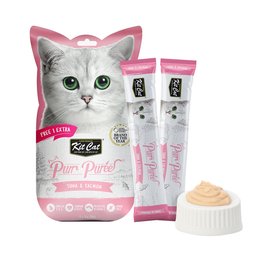 Kit Cat Purr Puree Liquid Treats for Cats - Tuna & Salmon (15g) | 5 Sticks.